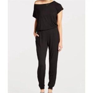 Michael Stars Jumpsuit Size Large Black Short Sleeve Elastic Waist Soft Stretchy